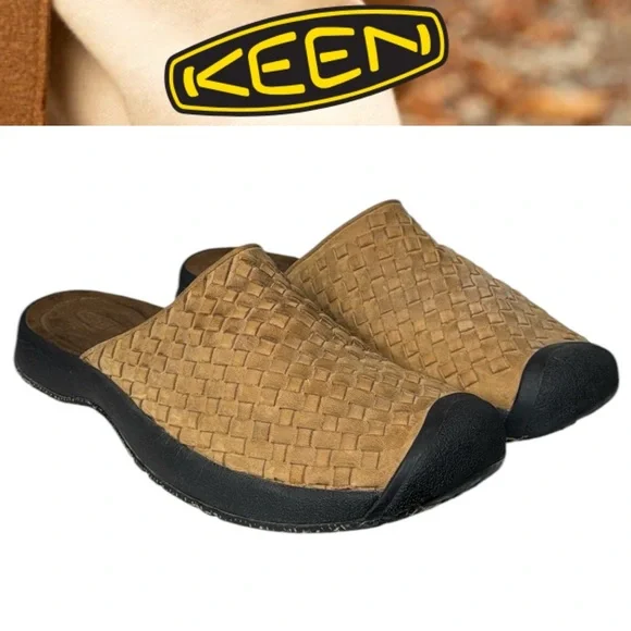 KEEN MENS SAN JUAN TAN WOVEN LEATHER SLIP ON SANDAL SHOES - Picture 1 of 12